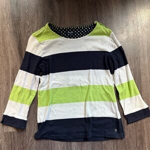 Maine New England | Lime Green, Navy, and White Striped 3/4 Sleeve Women's Shirt